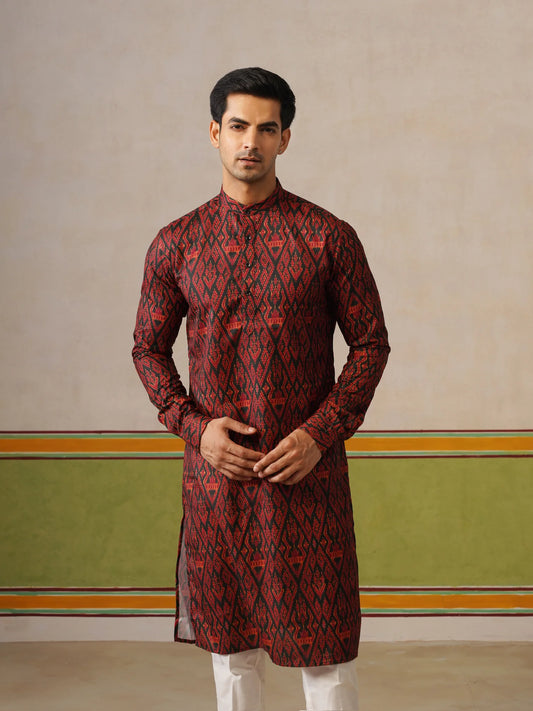 Bottle Green Printed Kurta Only