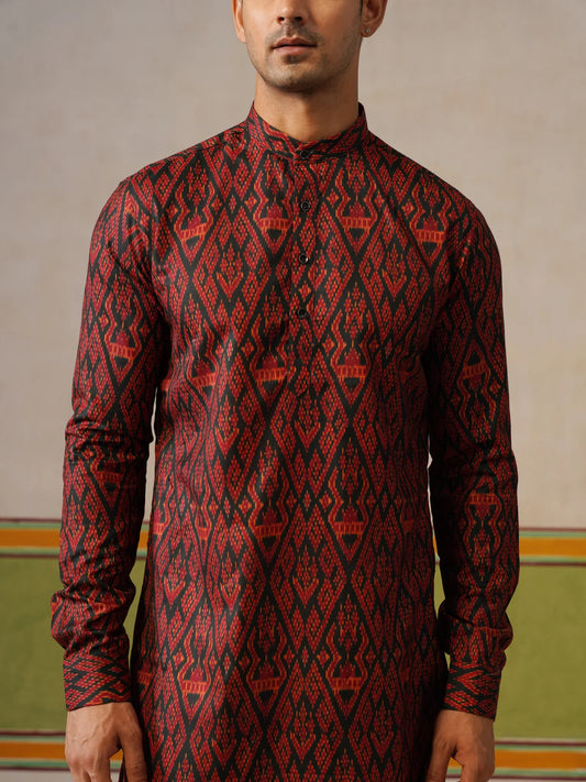 Bottle Green Printed Kurta Only