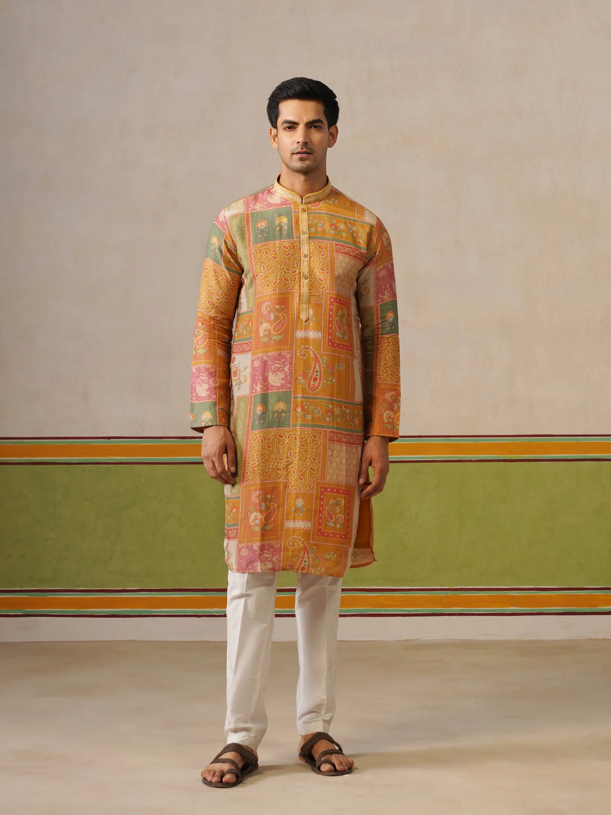 Multi Printed Tissue Silk Kurta Pant Set