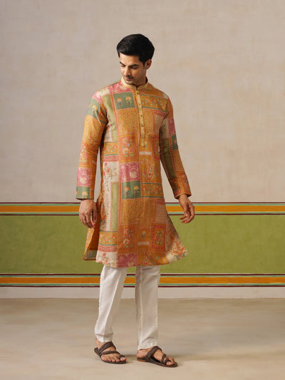 Multi Printed Tissue Silk Kurta Pant Set