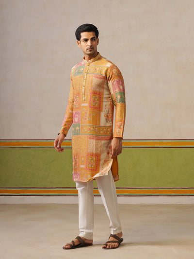 Multi Printed Tissue Silk Kurta Pant Set
