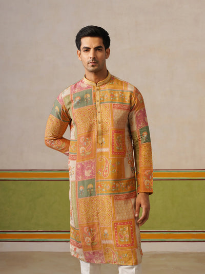 Multi Printed Tissue Silk Kurta Pant Set