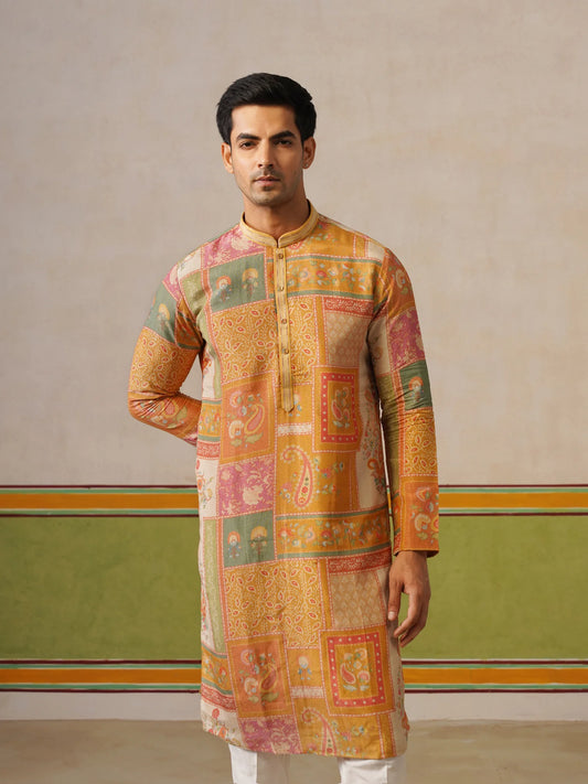 Multi Printed Tissue Silk Kurta Pant Set