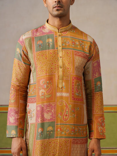 Multi Printed Tissue Silk Kurta Pant Set