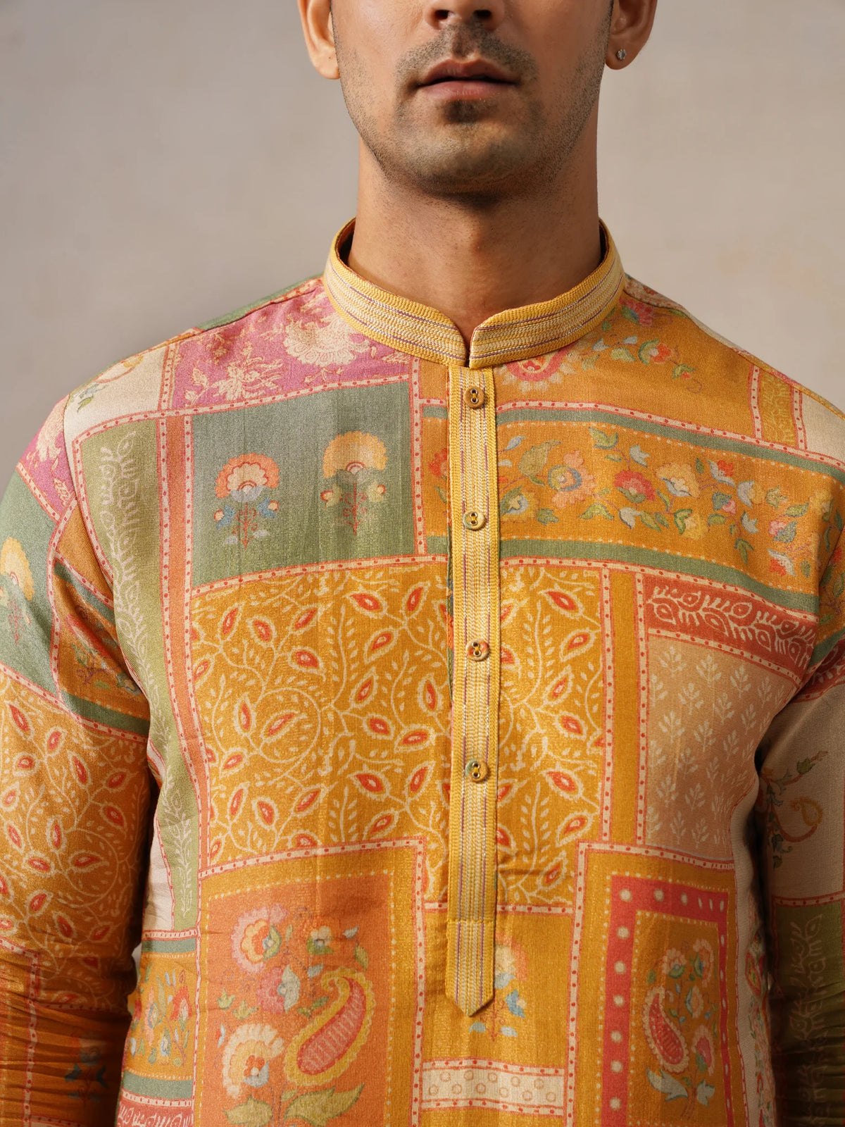 Multi Printed Tissue Silk Kurta Pant Set