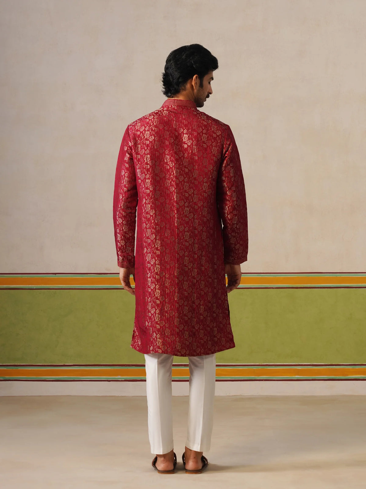 Red Brocket Silk Kurta Pant Set