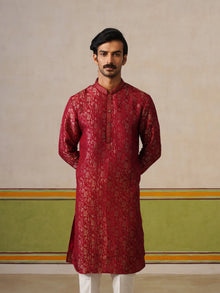 Red Brocket Silk Kurta Pant Set