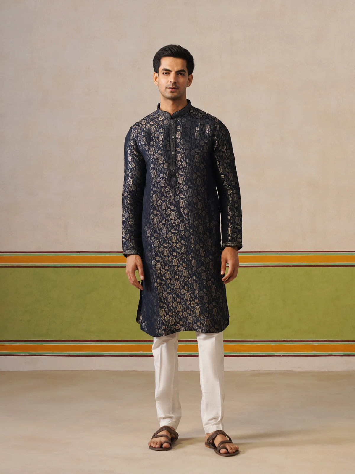 Dark Blue Silk Kurta Pant Set
