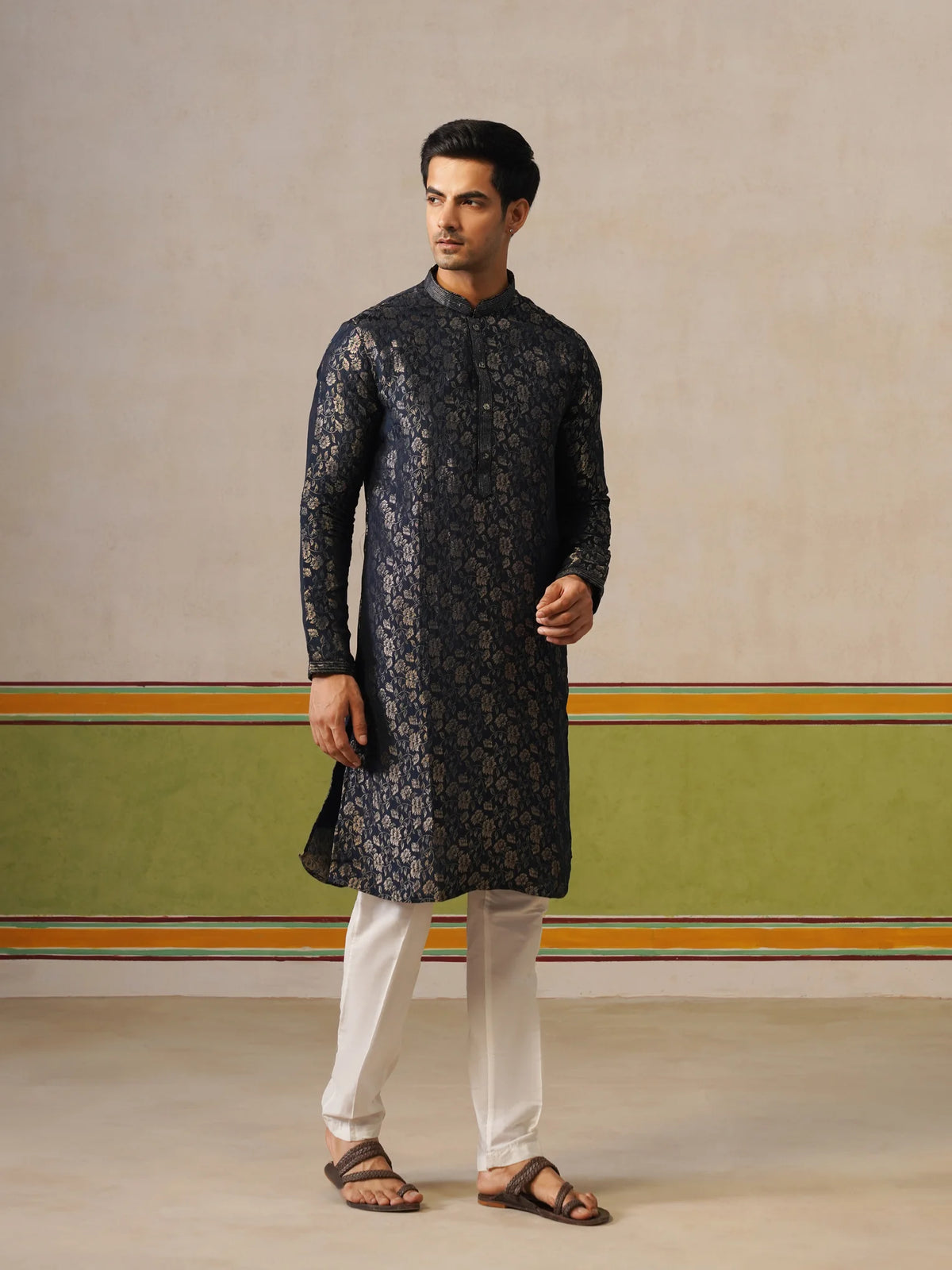 Dark Blue Silk Kurta Pant Set
