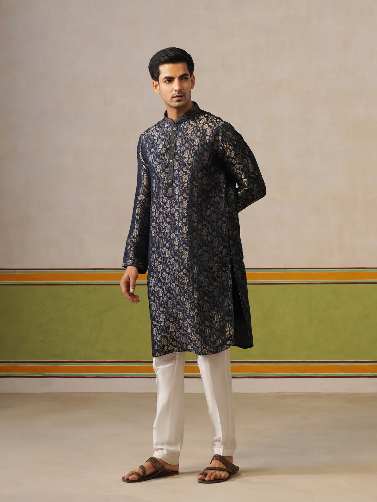 Dark Blue Silk Kurta Pant Set
