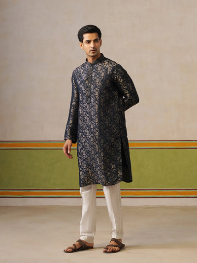 Dark Blue Silk Kurta Pant Set