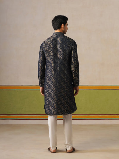 Dark Blue Silk Kurta Pant Set
