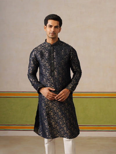 Dark Blue Silk Kurta Pant Set