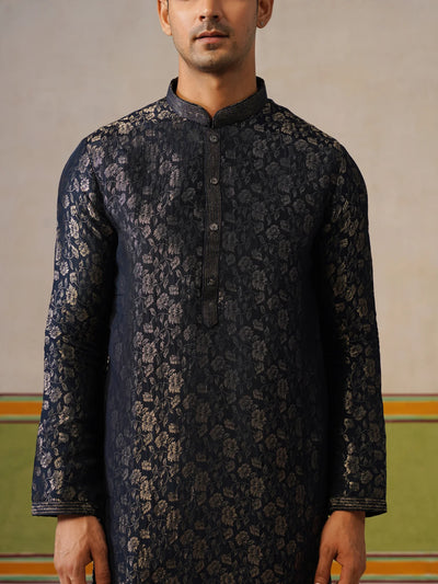 Dark Blue Silk Kurta Pant Set