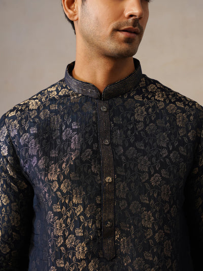 Dark Blue Silk Kurta Pant Set