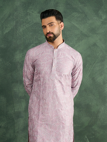 Lilac Silk Embroidered Kurta Trouser Set