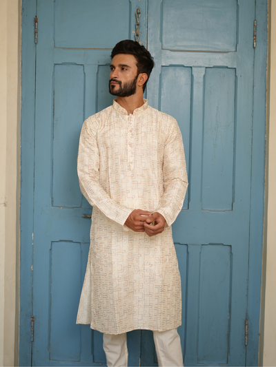 Cream Embroidered Kurta Set