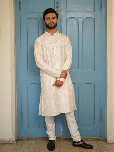 Cream Embroidered Kurta Set
