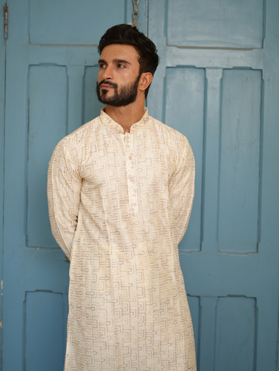 Cream Embroidered Kurta Set