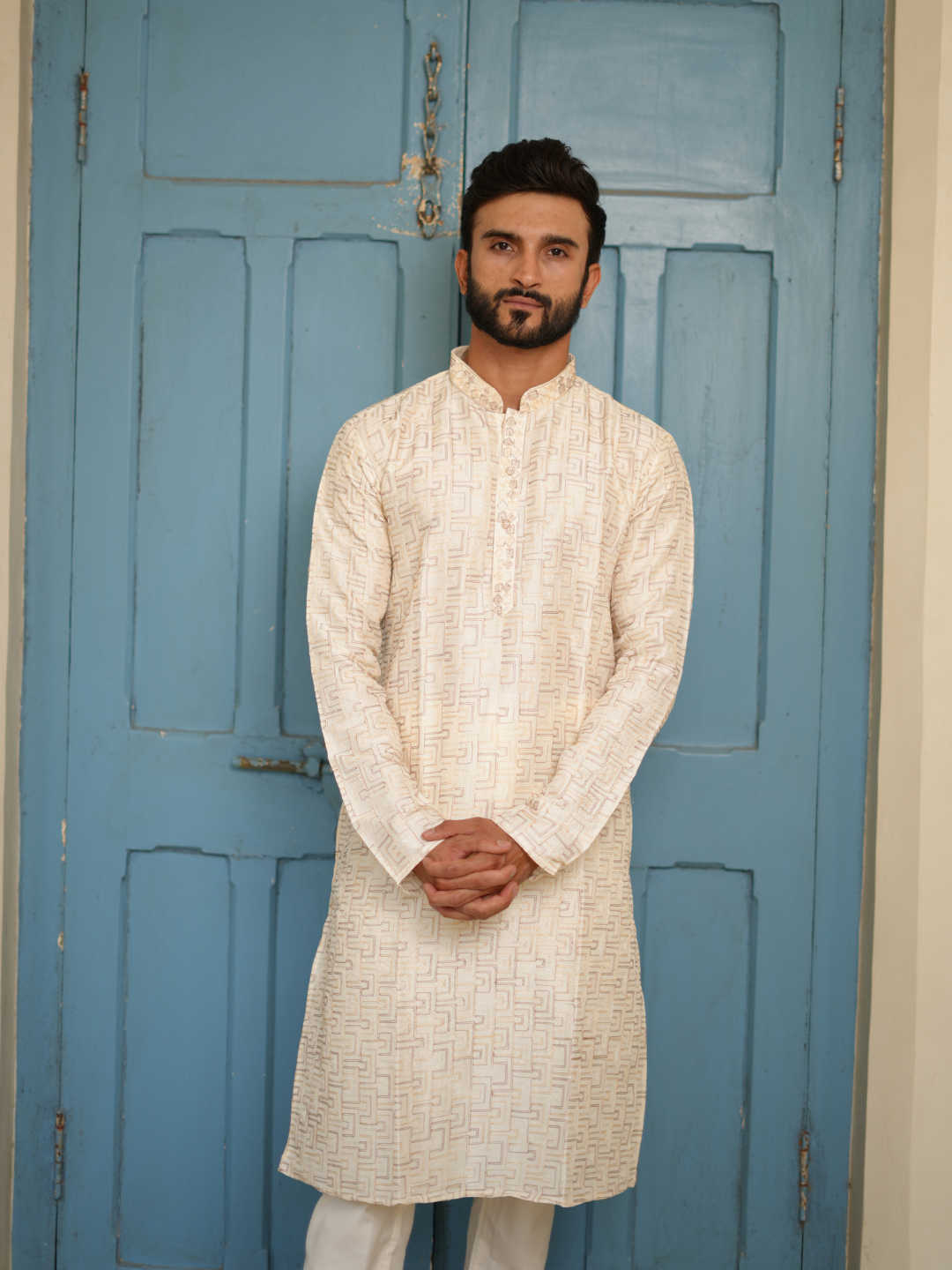 Cream Embroidered Kurta Set