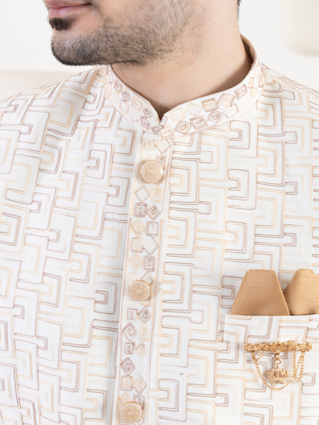 Cream Embroidered Indowestern Set