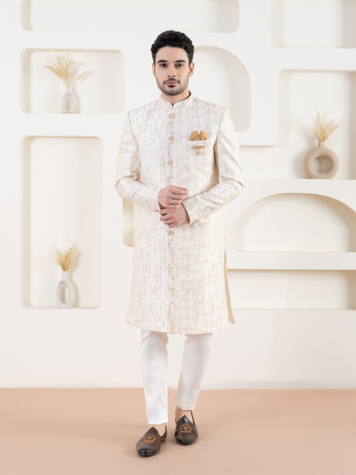 Cream Embroidered Indowestern Set