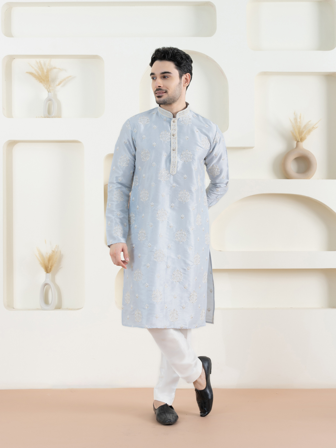 Sky Blue Embroidered Kurta Trouser Set