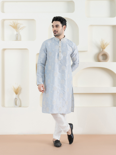 Sky Blue Embroidered Kurta Trouser Set